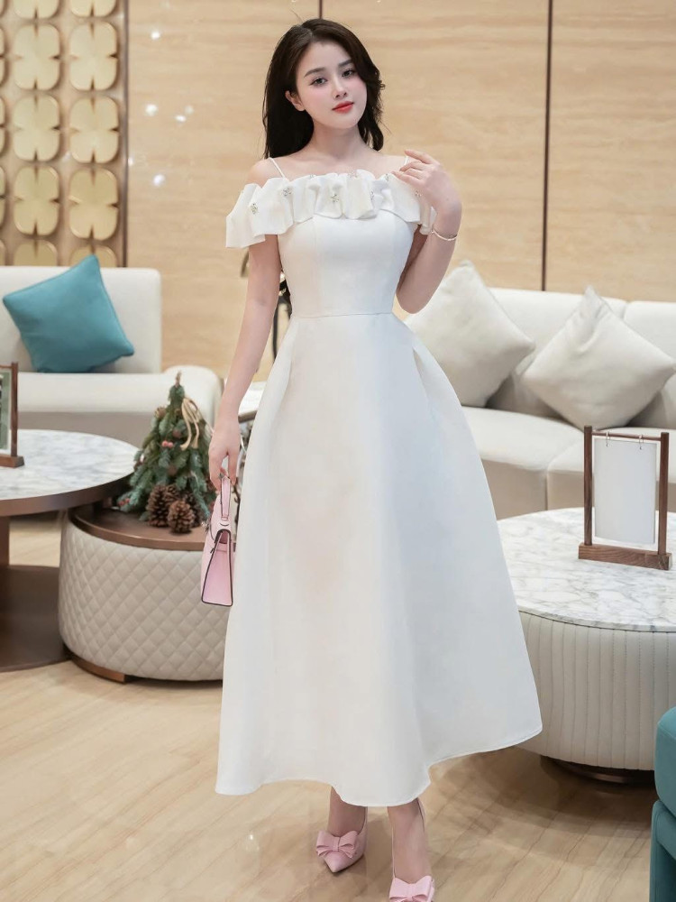 https://vayhoasim.vn/Đầm trễ vai 2 dây vải dày đứng form - Size M - Mã TRMK050
